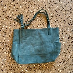 Garnet Hill Turquoise Suede Tote Bag